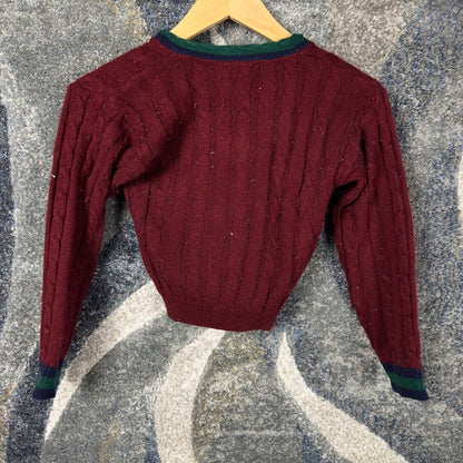 Vintage Cable Knit Sweater Girls 6 Burgundy Made in USA