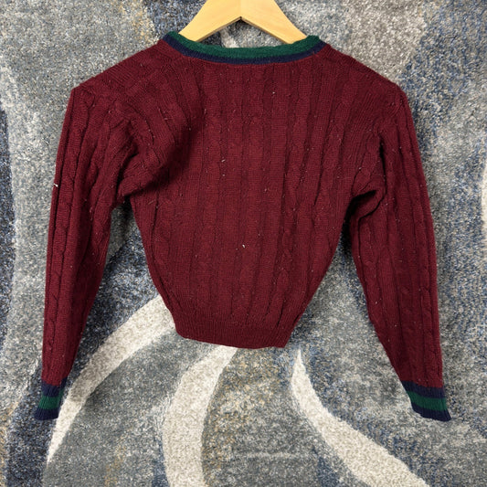 Vintage Cable Knit Sweater Girls 6 Burgundy Made in USA