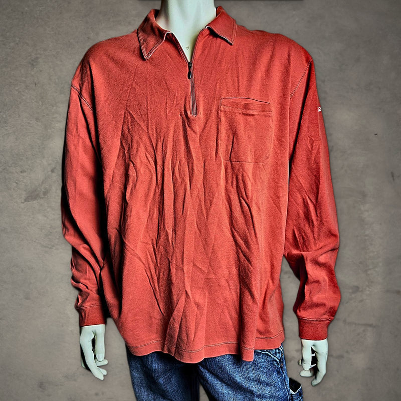Quiksilver Quarter Zip Polo Mens XXL Coral Long Sleeve
