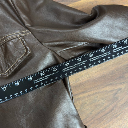 Vintage Towncraft Mens XL Brown Leather Car Coat Jacket