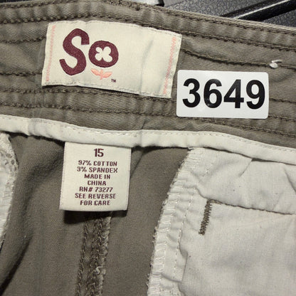 SO Stretch Chino Shorts Womens 15 Gray Taupe