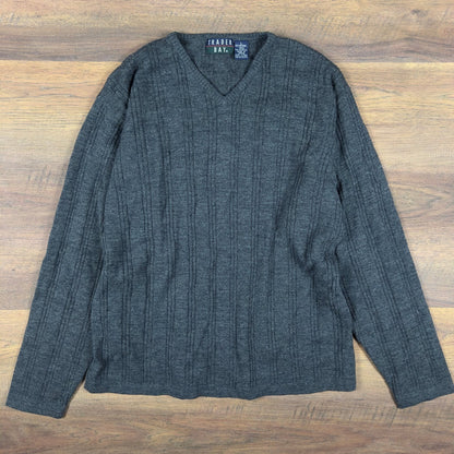 Trader Bay Merino Wool V-Neck Sweater Mens L Charcoal Gray