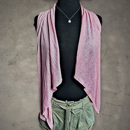 Vanity Open Front Draped Vest Womens S Pink Twist Back