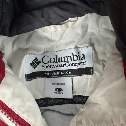 Columbia Womens XL Red White Hooded Windbreaker Jacket Vintage Y2K Full Zip