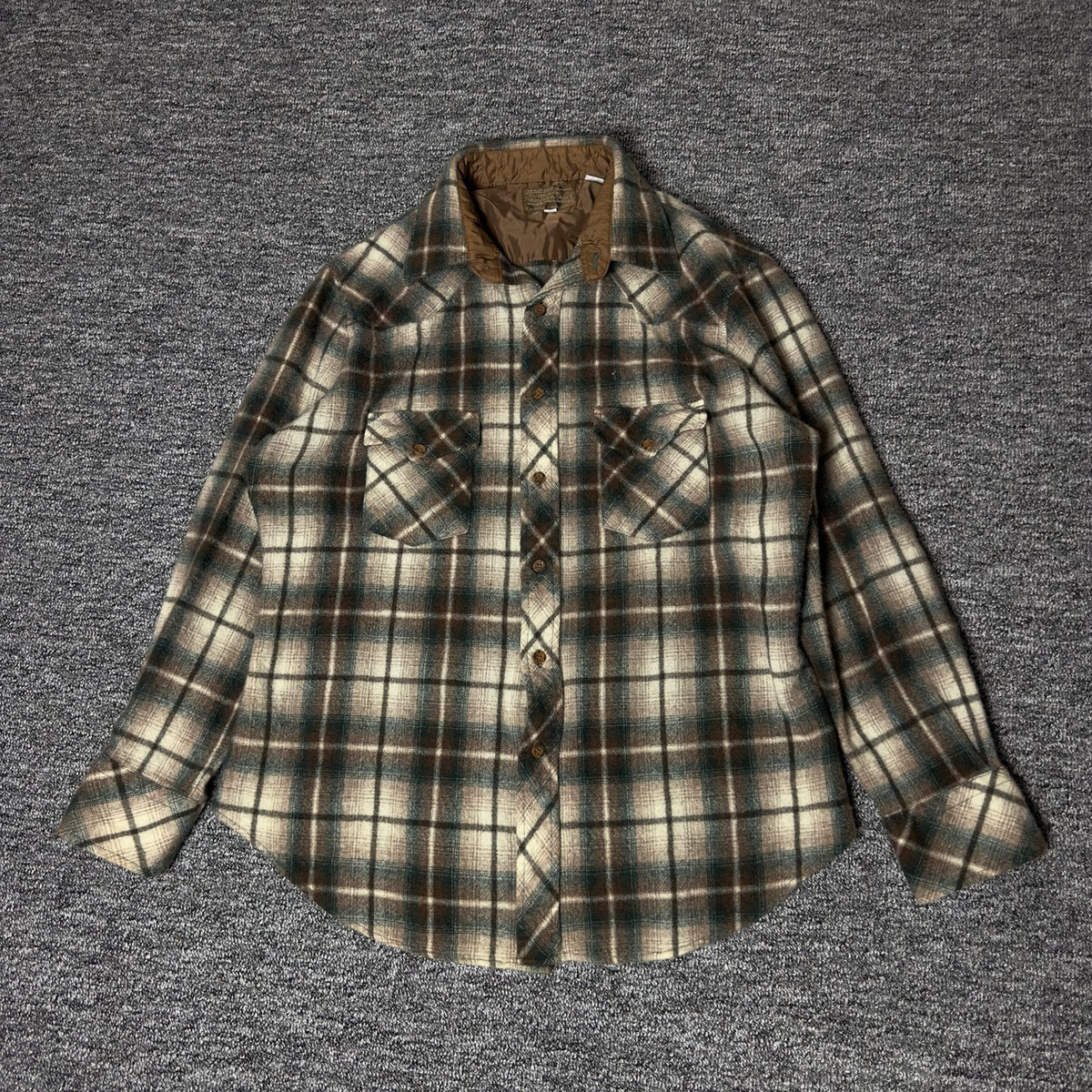 JCPenney Western Shop Flannel Shirt Mens 17-34 Brown Plaid