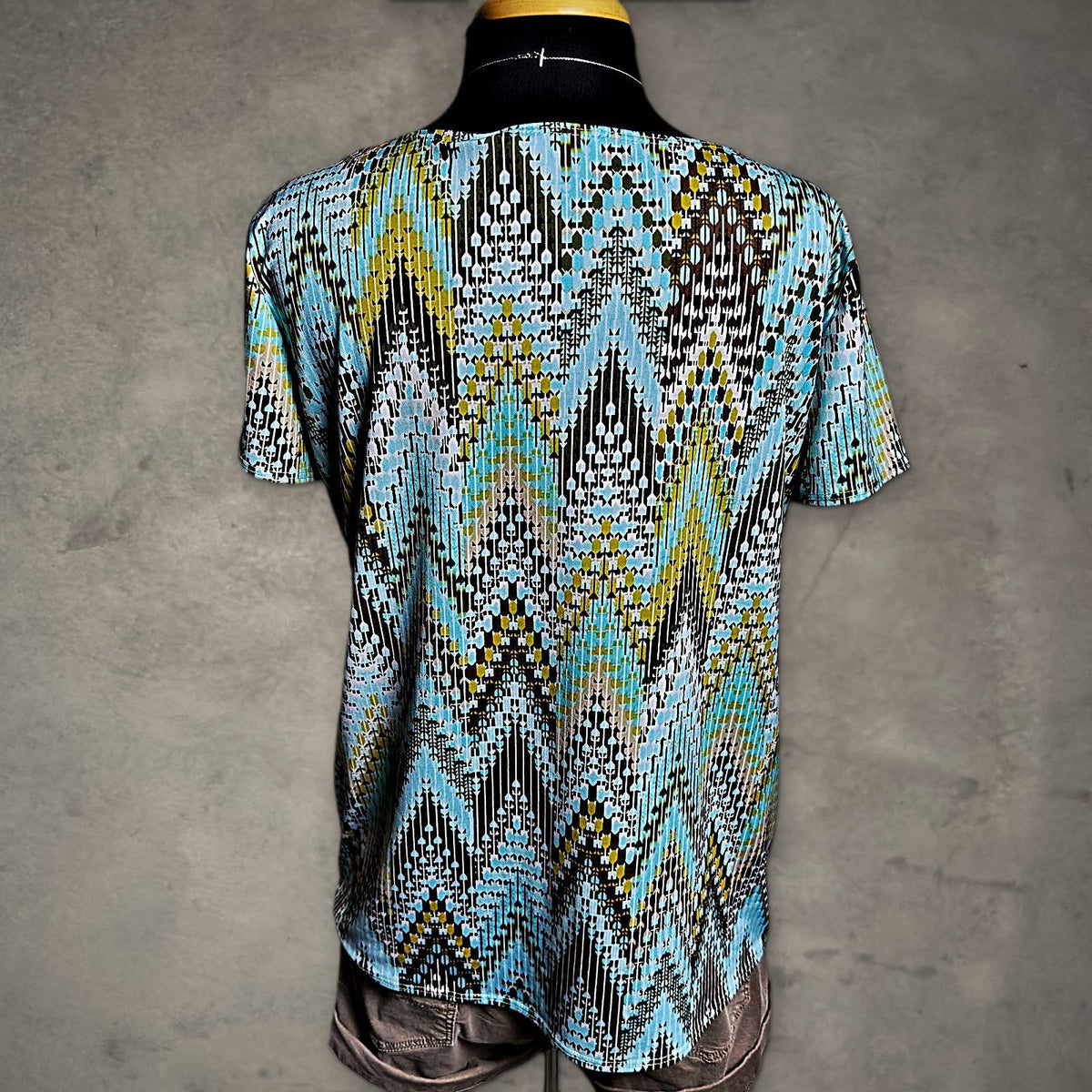 Vintage Notations Chevron Print Top Womens L Blue Brown