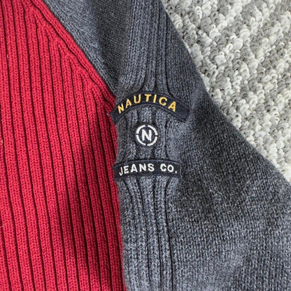 Vintage Nautica Jeans Co Quarter Zip Sweater Men M RIbbed