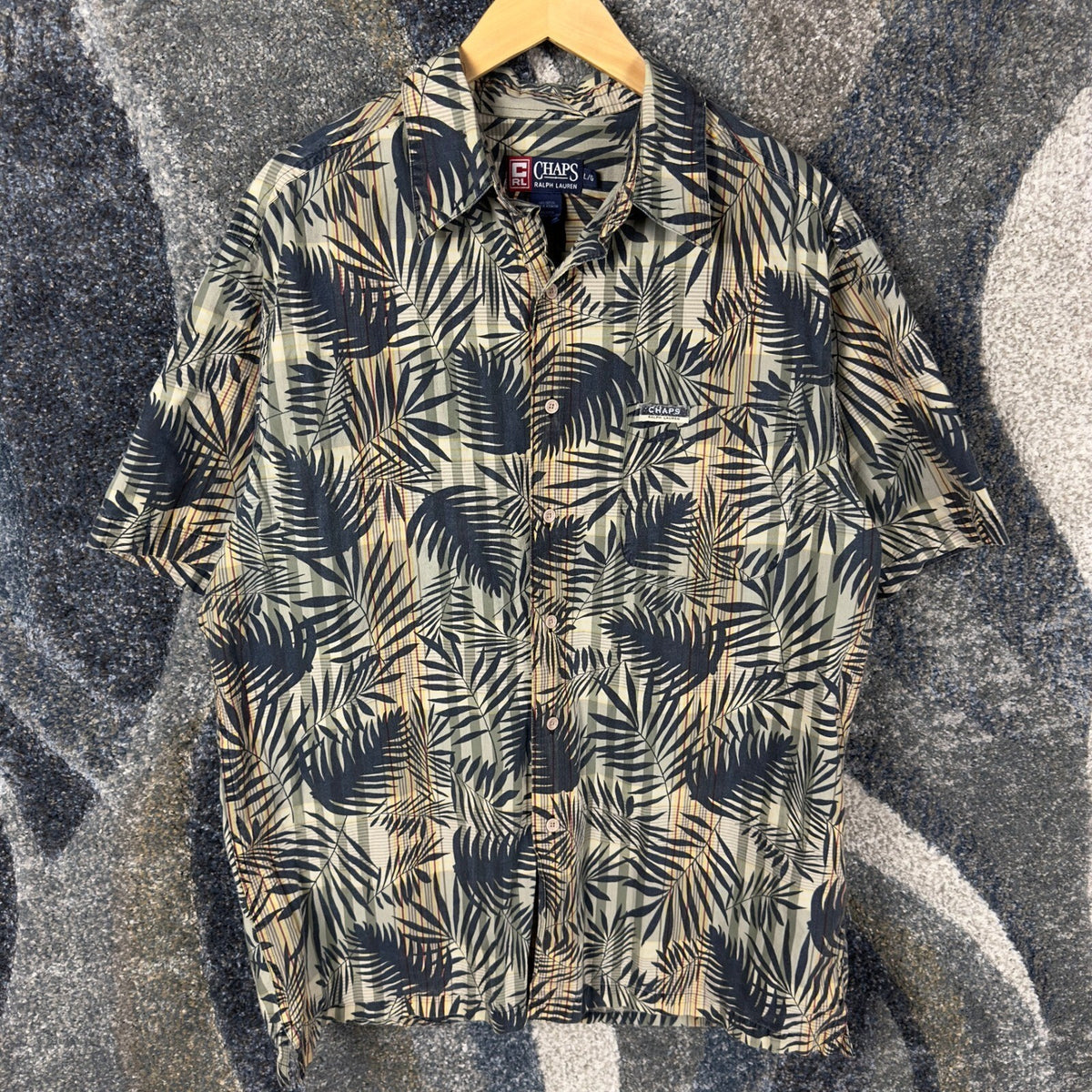 Vintage Chaps Ralph Lauren Hawaiian Shirt Mens L Palm Print