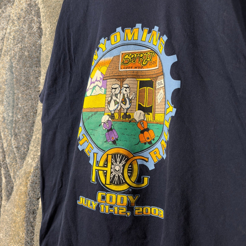 Vintage HOG Wyoming State Rally 2003 Tee Mens L Navy Cody