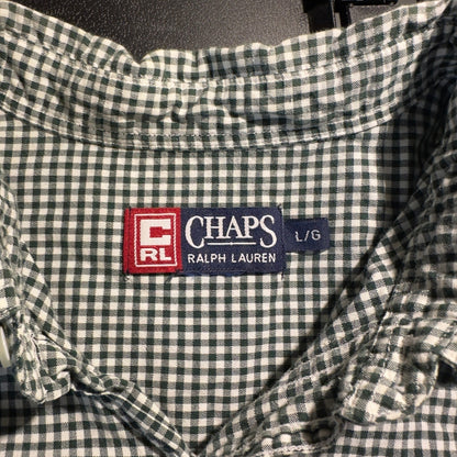 Vintage Chaps Ralph Lauren Gingham Button Down Mens L Green