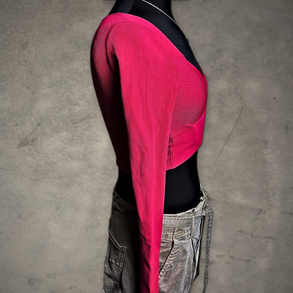 Express Body Contour Ribbed Wrap Crop Top Womens S Hot Pink