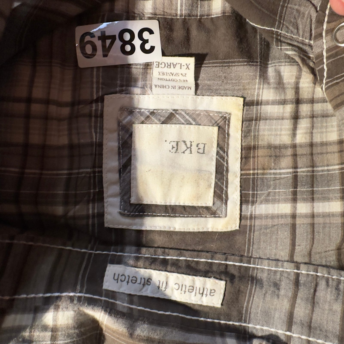 BKE Athletic Fit Plaid Western Snap Shirt Mens XL Brown