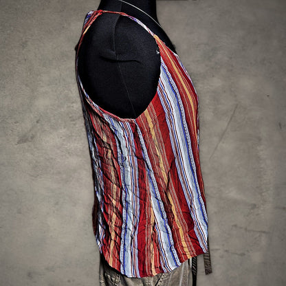 Daytrip Halter Tank Top Womens L Red Blue Striped Boho