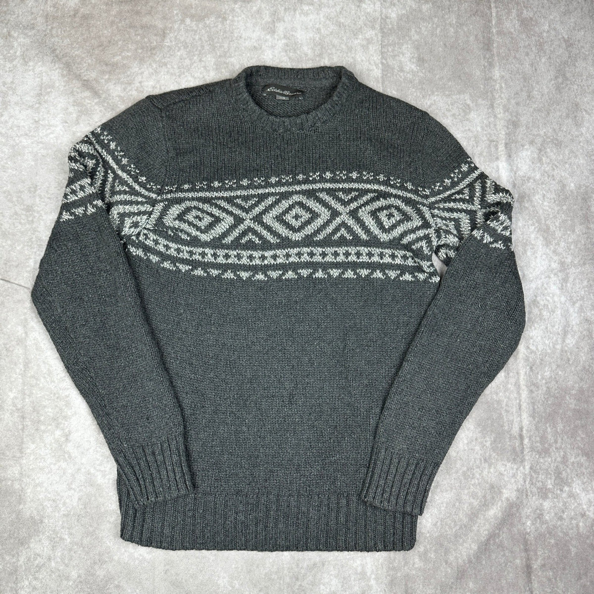 Eddie Bauer Fair Isle Sweater Mens M Gray Heritage Outdoor