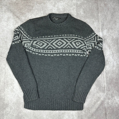 Eddie Bauer Fair Isle Sweater Mens M Gray Heritage Outdoor