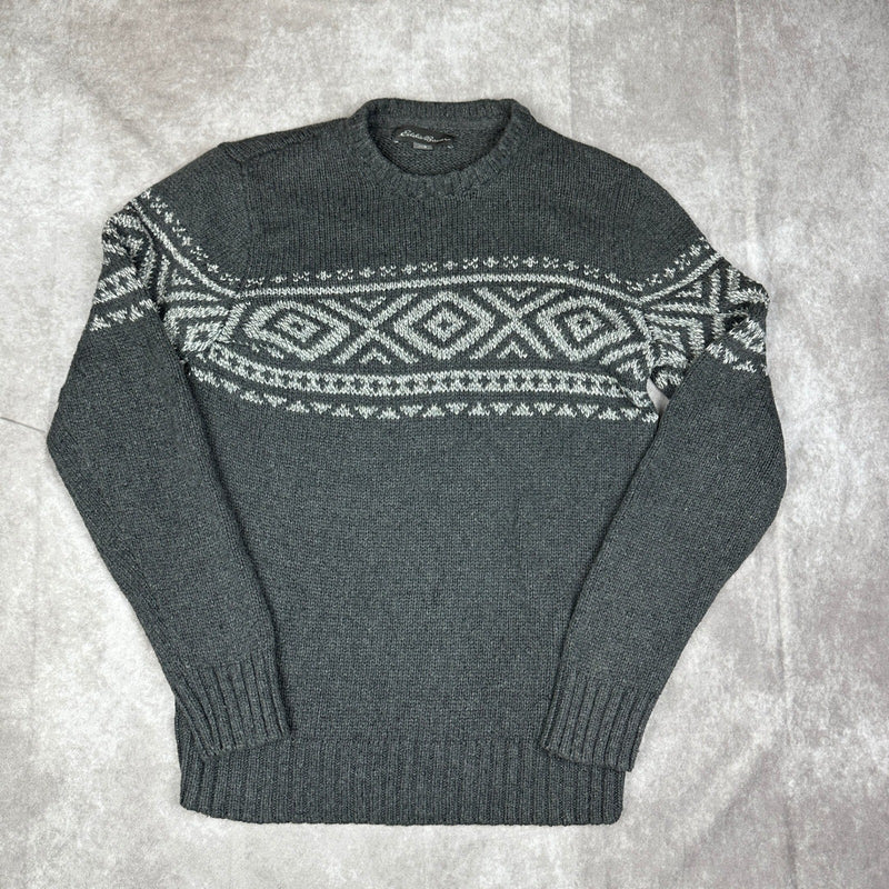Eddie Bauer Fair Isle Sweater Mens M Gray Heritage Outdoor
