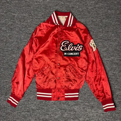 Elvis In Concert TCB Satin Bomber Jacket Red Snap Front