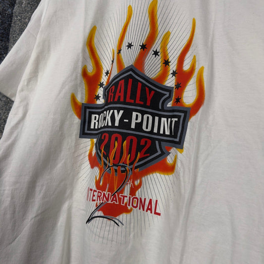 Vintage 2002 Rocky Point Rally Tee Mens L White Flame Y2K