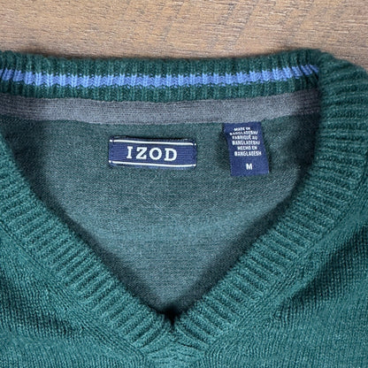IZOD V-Neck Sweater Mens M Forest Green Marl Knit Ivy League