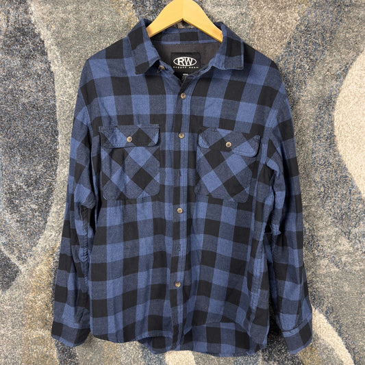 Rugged Wear Buffalo Plaid Flannel Shirt Mens L Blue Black