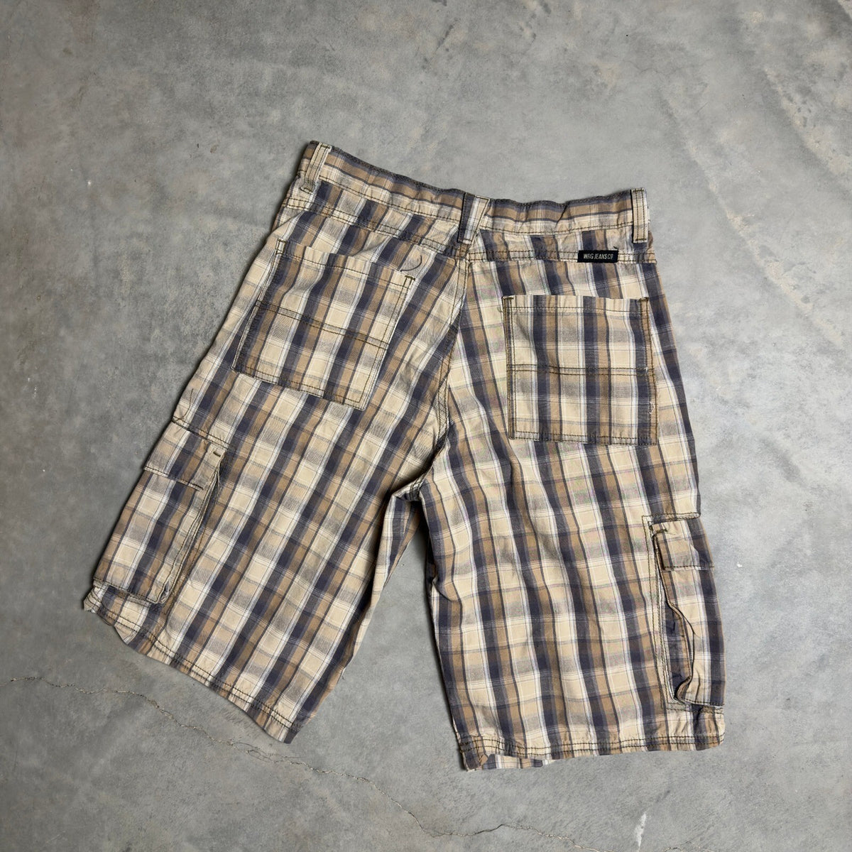 Wrangler Cargo Shorts Boys 18 Brown Plaid Baggy