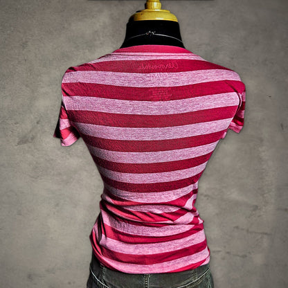 Aeropostale Love Sequin Graphic Tee Womens M Pink Striped