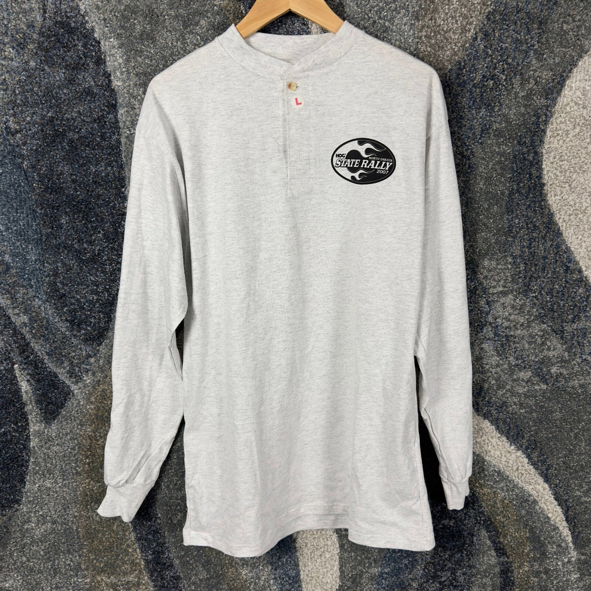 Vintage 2007 HOG North Dakota State Rally Henley Mens L Gray