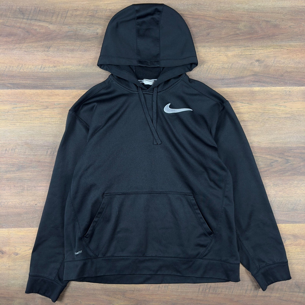 Y2K Nike Therma Fit Hoodie Mens XL Black Silver Tag Swoosh