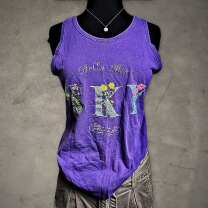 Vintage Anvil Bella Mia Floral Graphic Tank Womens M Purple