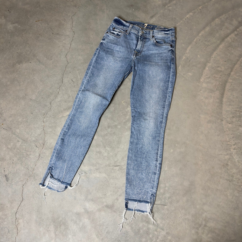 7 For All Mankind Ankle Skinny Jeans Womens 26 Blue Raw Hem