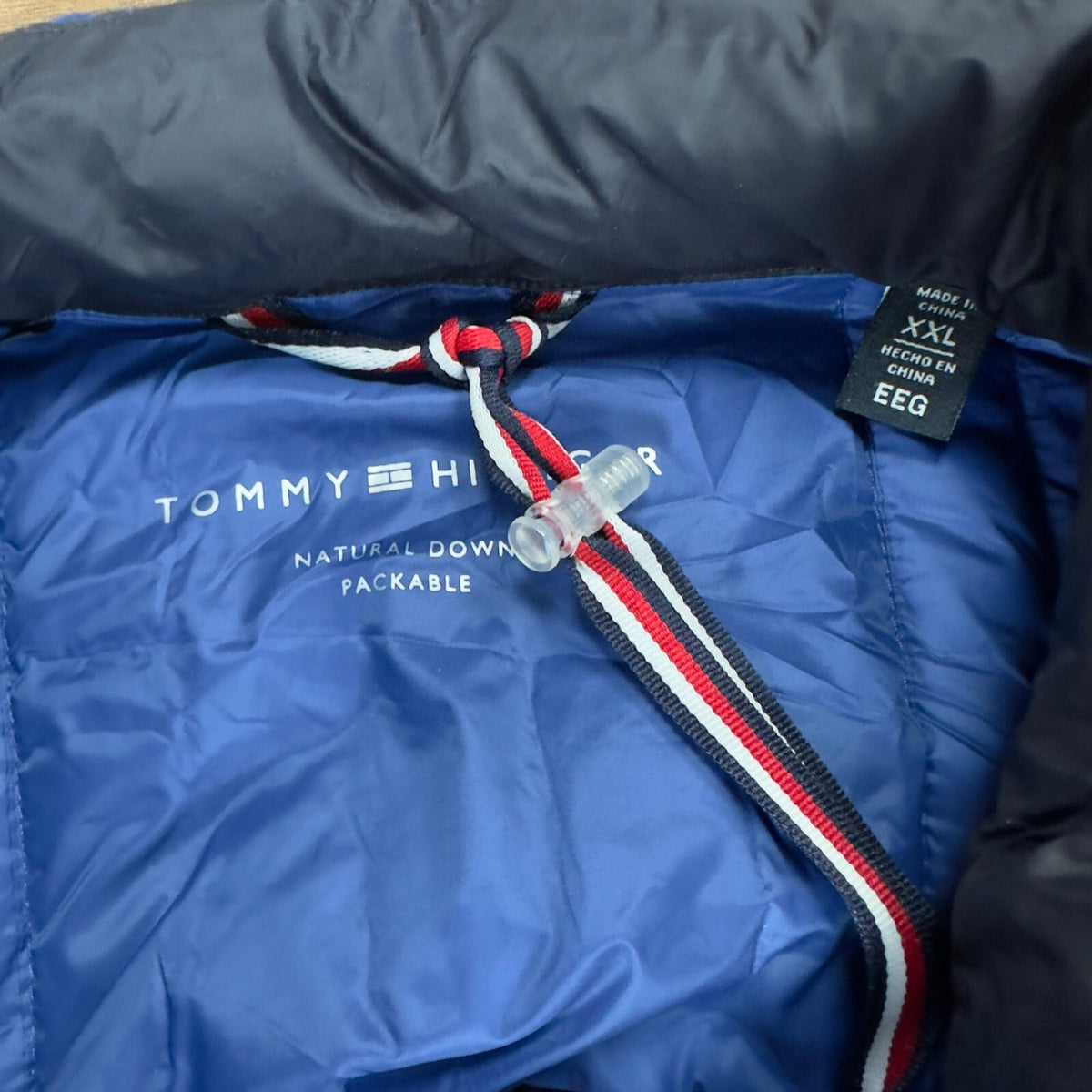 Tommy Hilfiger Mens Packable Down Puffer Jacket XXL Blue White Colorblock Spring