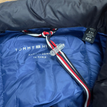 Tommy Hilfiger Mens Packable Down Puffer Jacket XXL Blue White Colorblock Spring