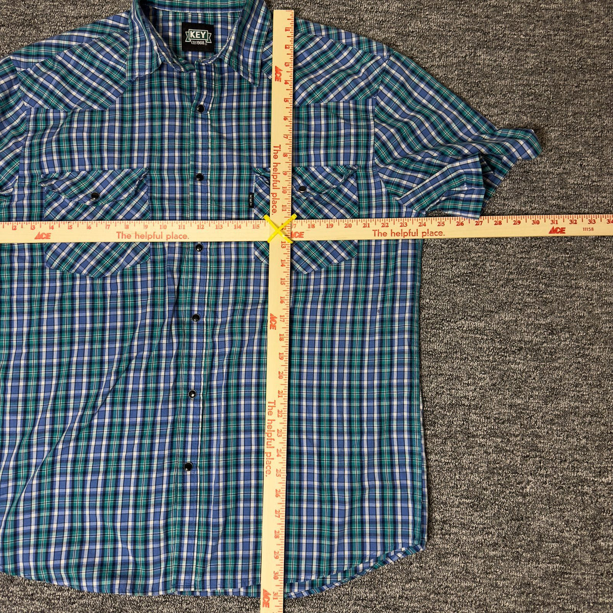 Key Western Pearl Snap Shirt Mens LR Blue Plaid Cowboy