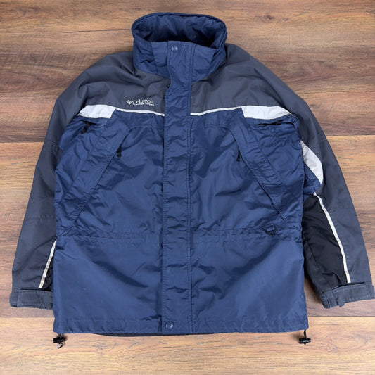 Columbia Core Interchange Jacket Men Large Navy Blue Grey Colorblock Vintage Y2K