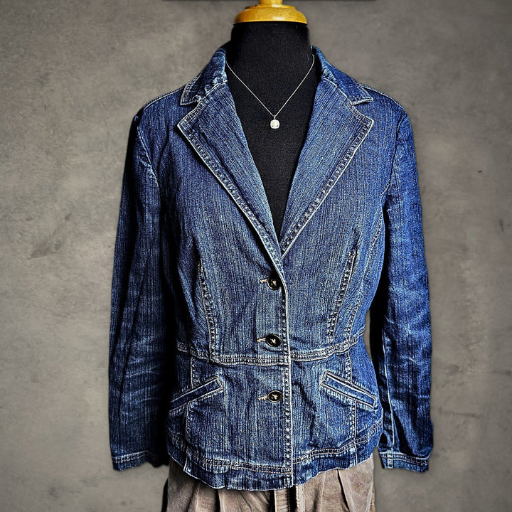 St Johns Bay Stretch Denim Jacket Womens L Blue Blazer