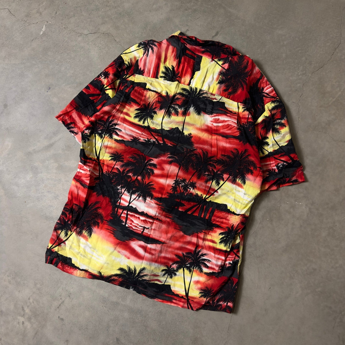 Vintage KY'S Hawaiian Shirt Mens XL Red Sunset Palm Tree