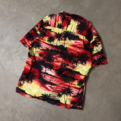 Vintage KY'S Hawaiian Shirt Mens XL Red Sunset Palm Tree