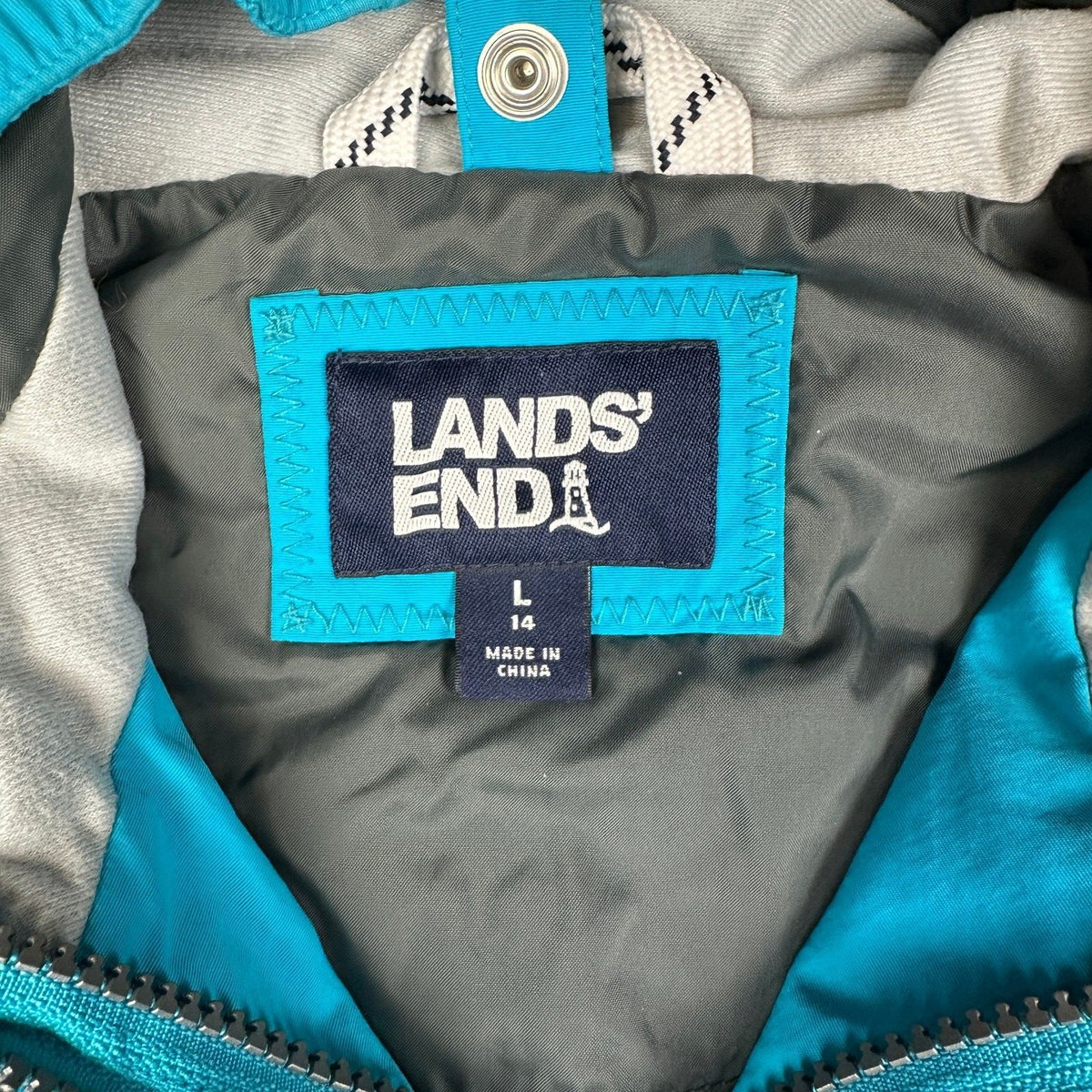 Lands' End Girls Large 14 Blue Hooded Jacket Lightweight