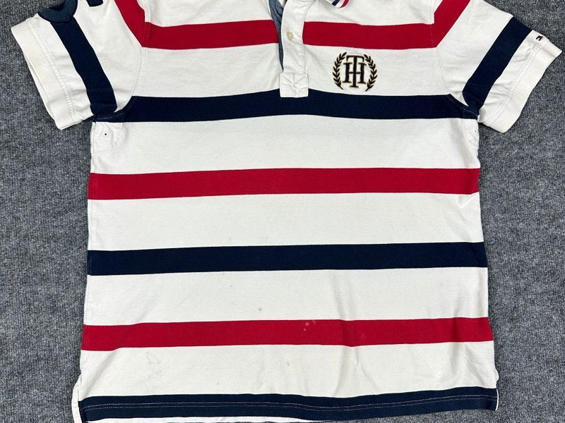 Tommy Hilfiger Polo Shirt Mens XL Red Navy White Striped