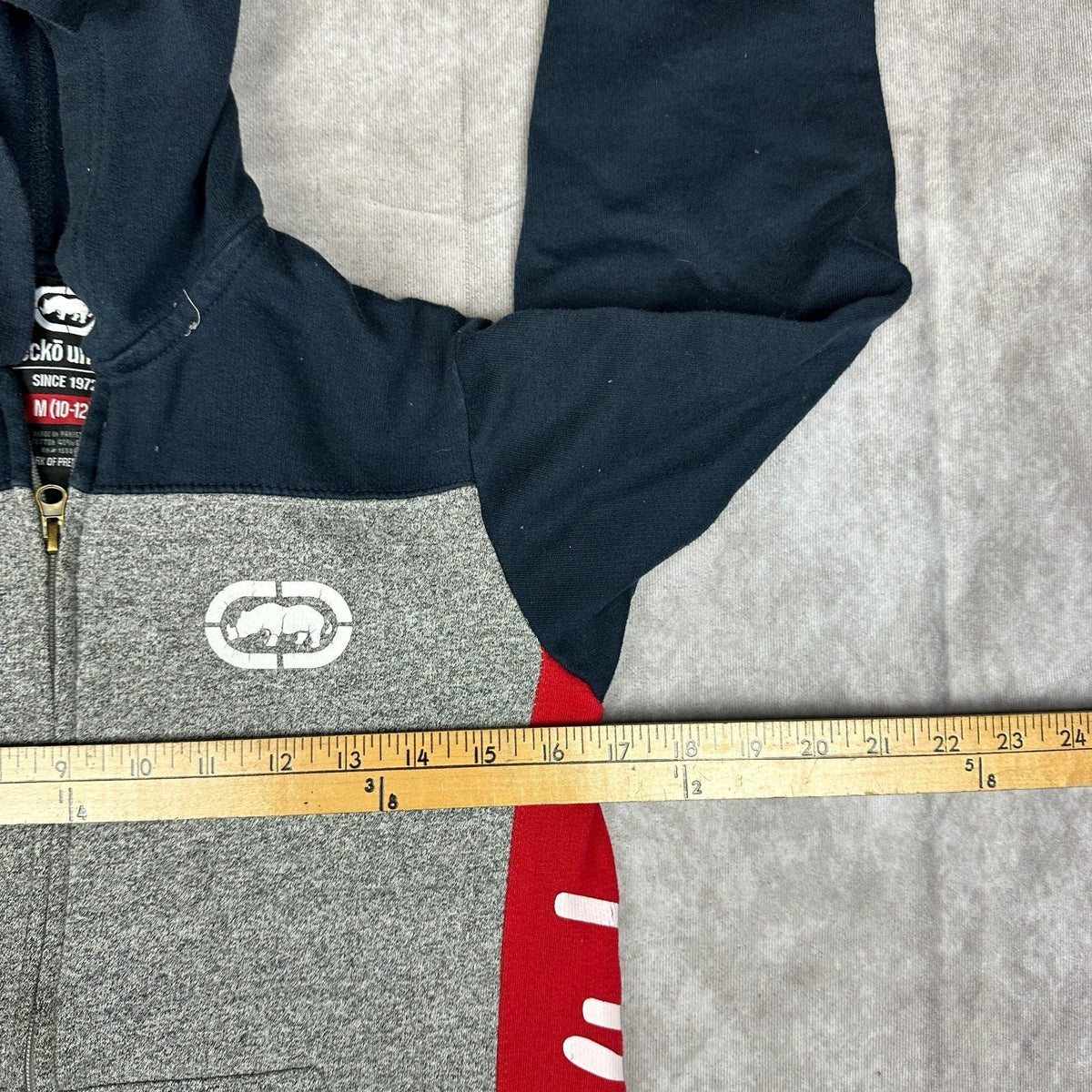 Ecko Unltd Youth Boys M 10-12 Full Zip Hoodie Gray Navy Red